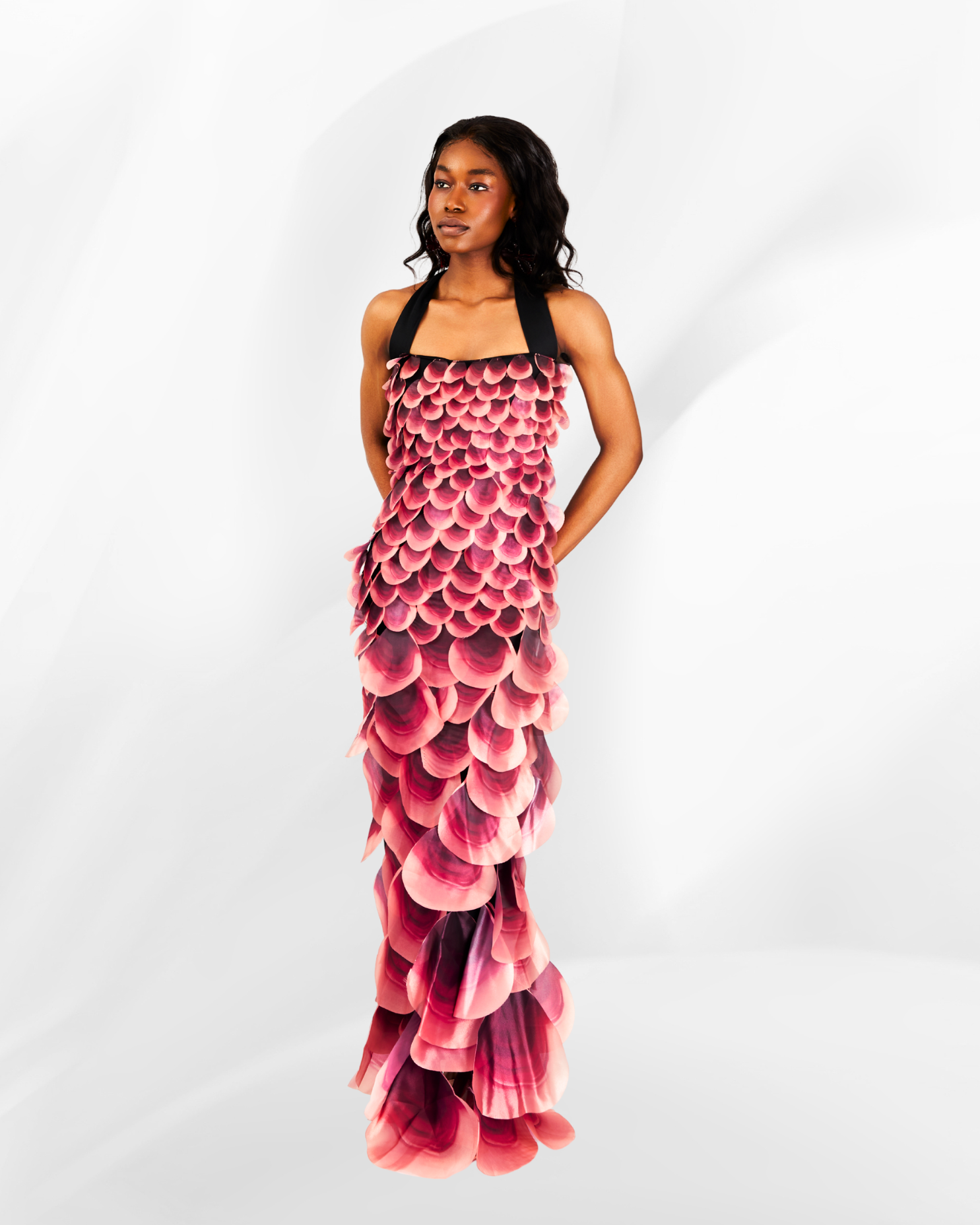 Nana Halter Neck Maxi Occasion Dress in Red Scale