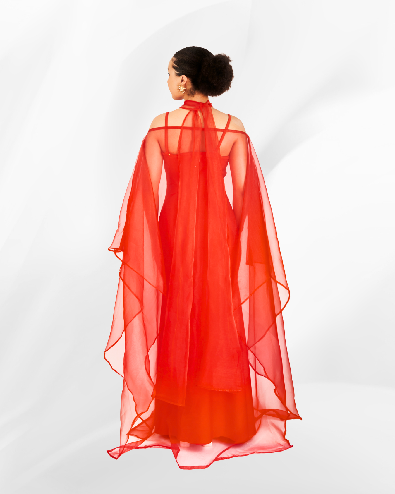 Adae Off-Shoulder Cape Dress in Scarlet Red