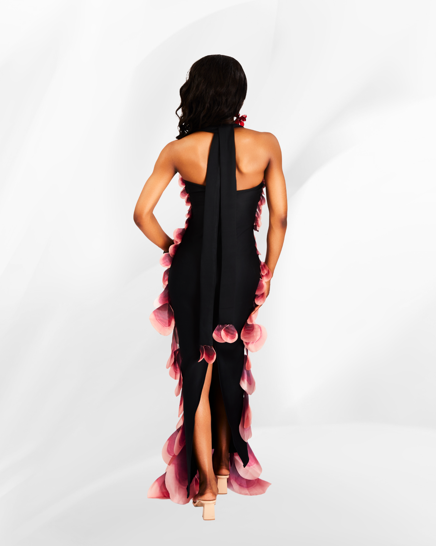 Nana Halter Neck Maxi Occasion Dress in Red Scale