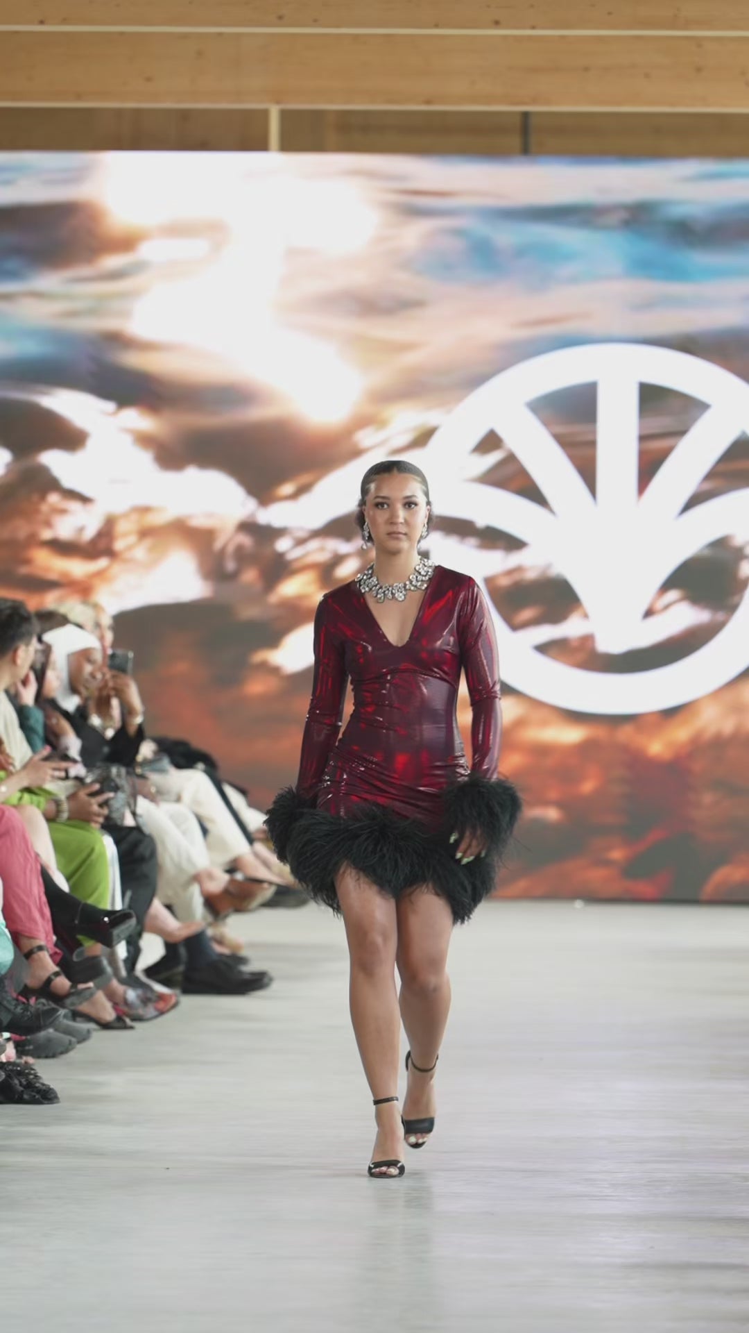 Bere Mini Boa Dress in Ruby Red