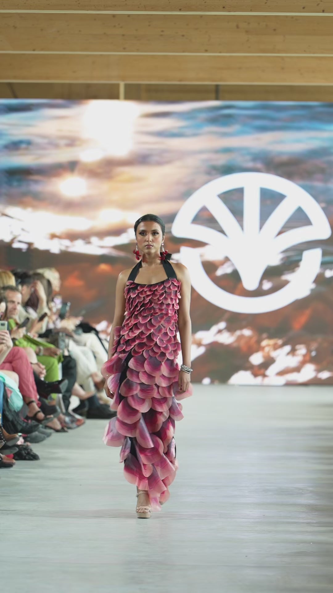 Nana Halter Neck Maxi Occasion Dress in Red Scale