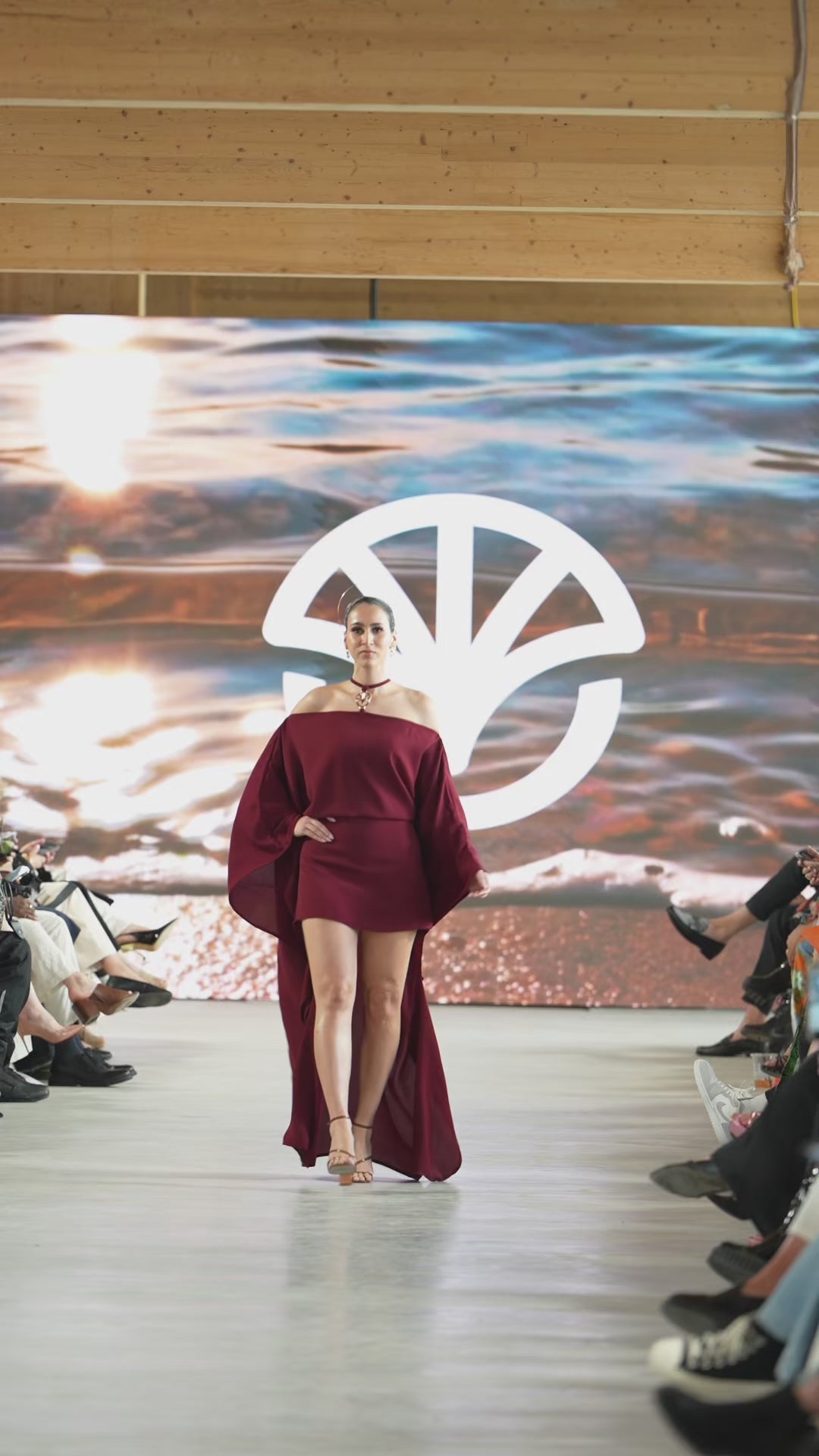 Nura Off-Shoulder Logo Dress in Burgundy