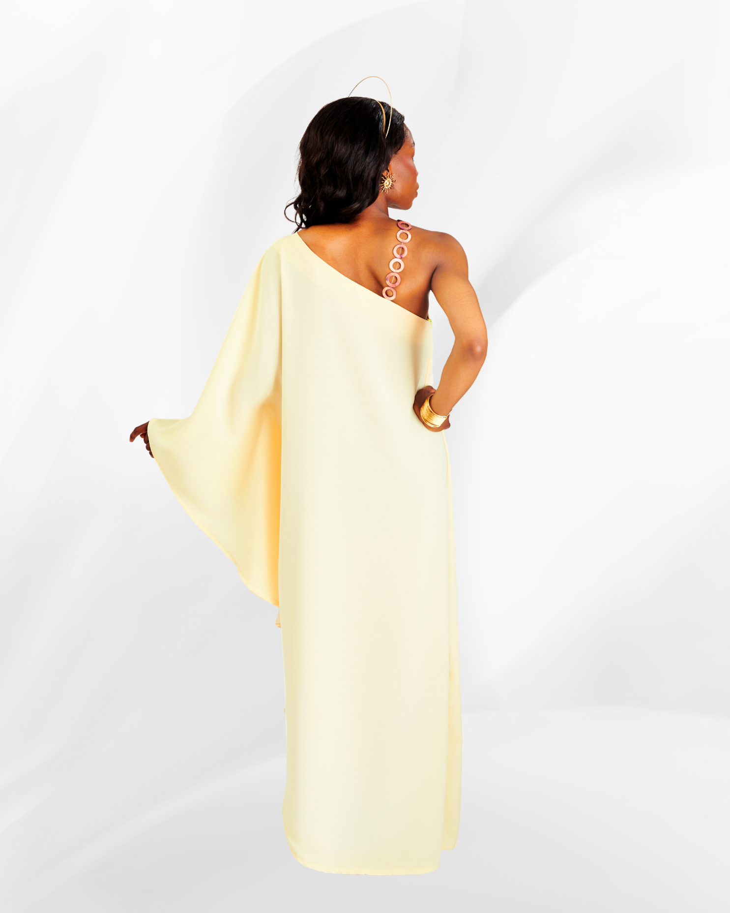 Sada One-Shoulder Maxi Kaftan Dress  in Butter Yellow