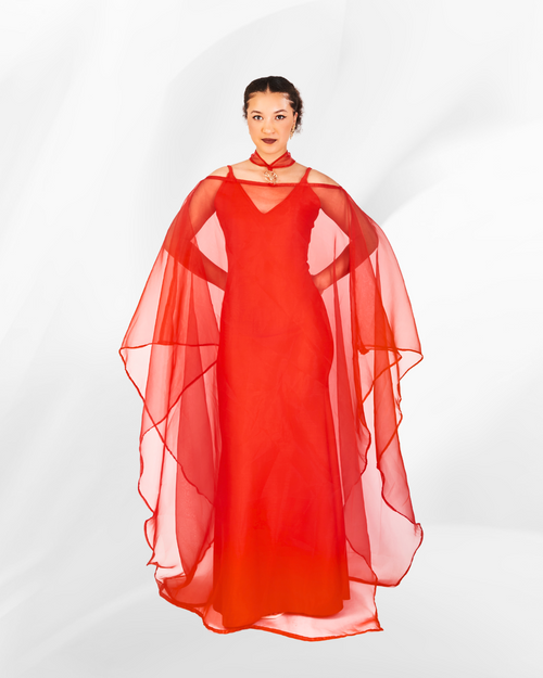 Adae Off-Shoulder Cape Dress in Scarlet Red