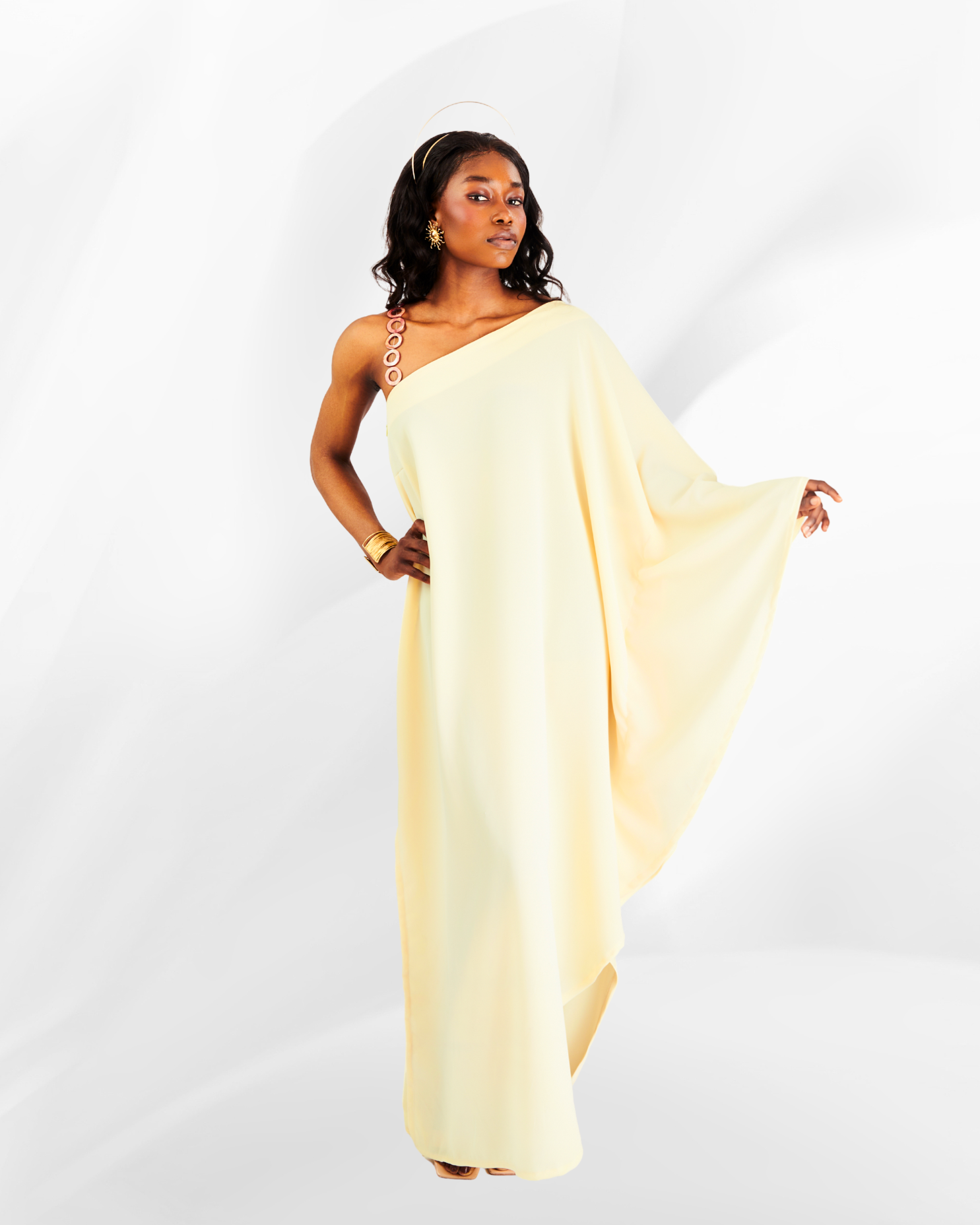 Sada One-Shoulder Maxi Kaftan Dress  in Butter Yellow