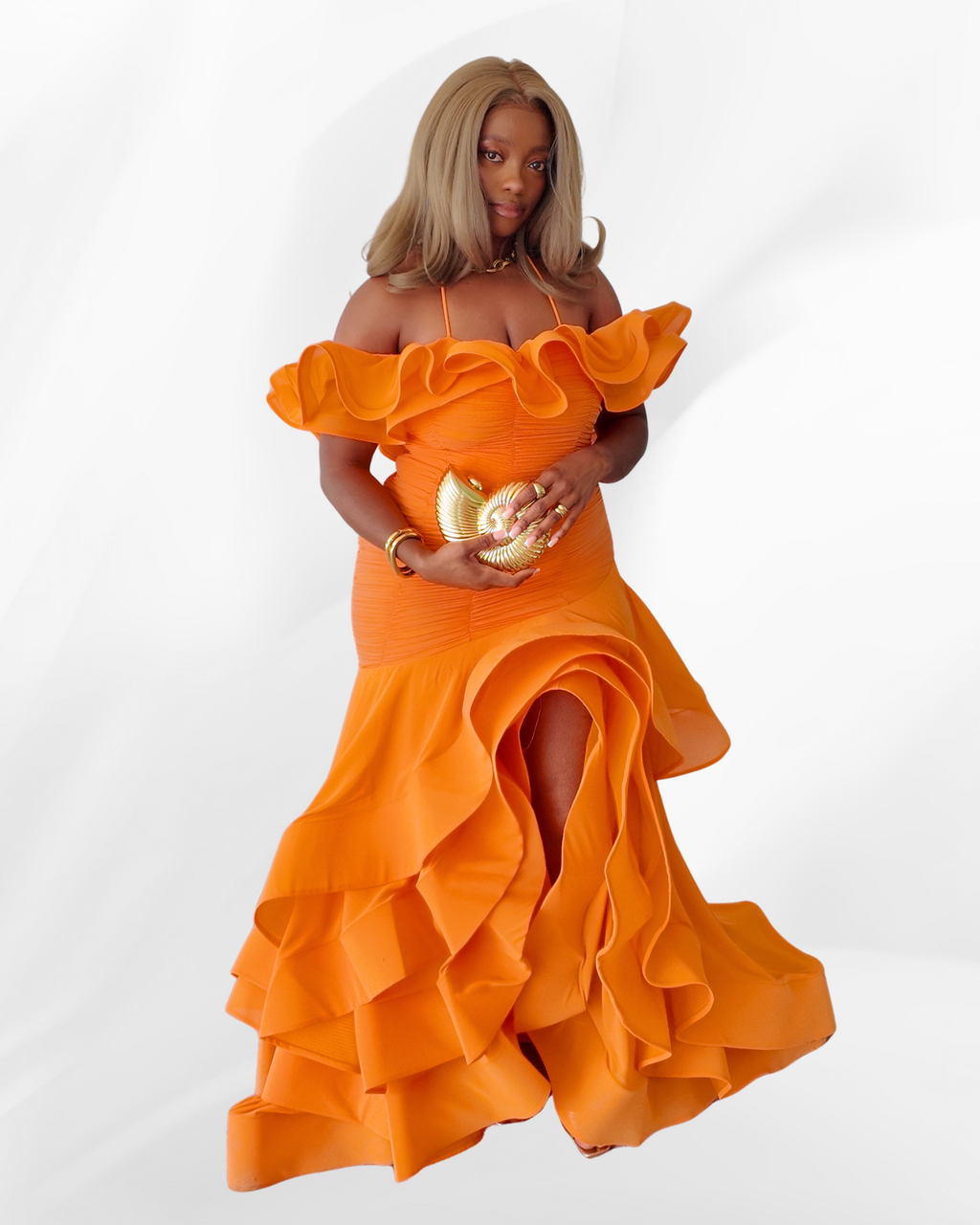 Hera Maxi Dress With Slit in Tangerine