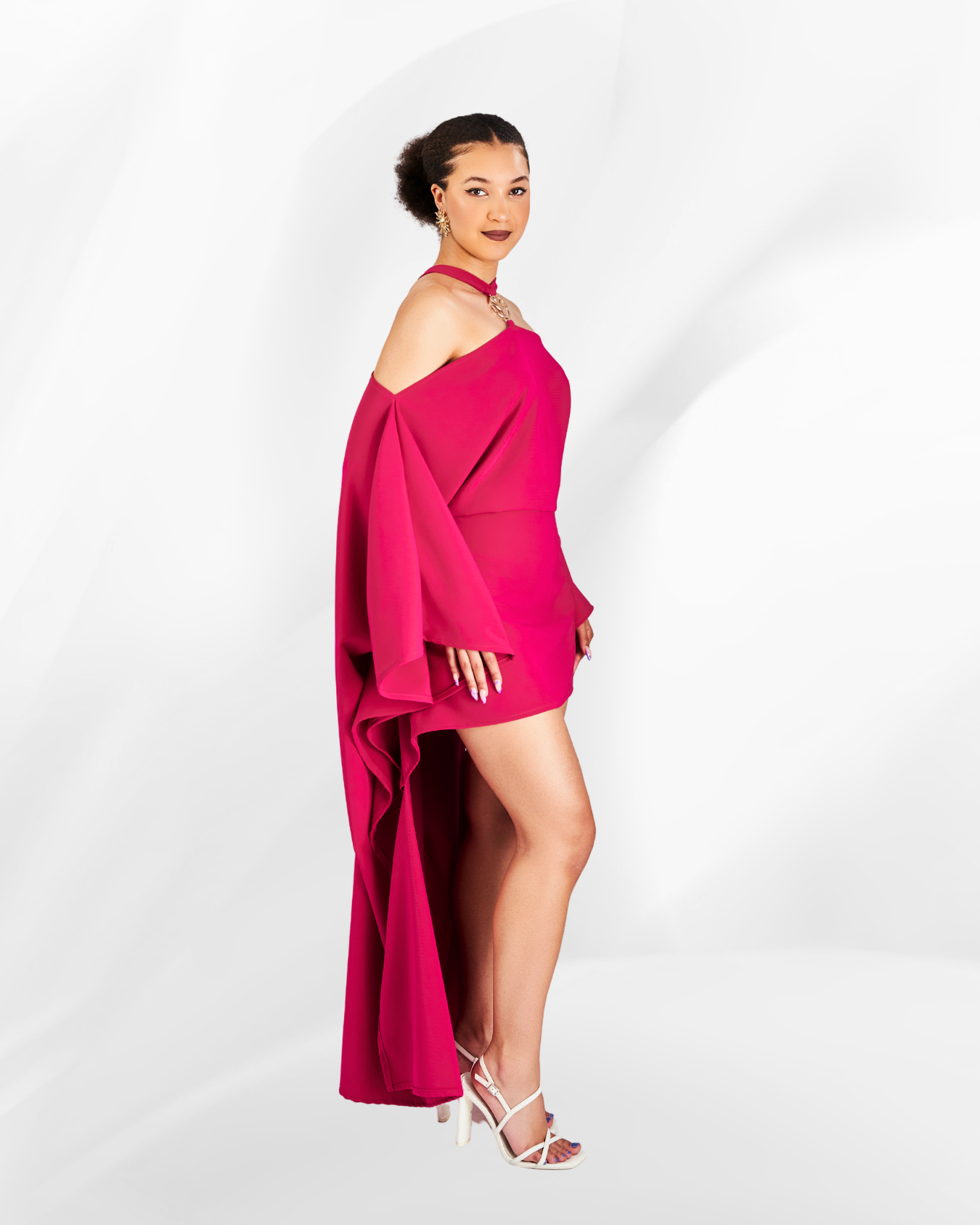 Nura Off-Shoulder Logo Dress in Fuchia Pink