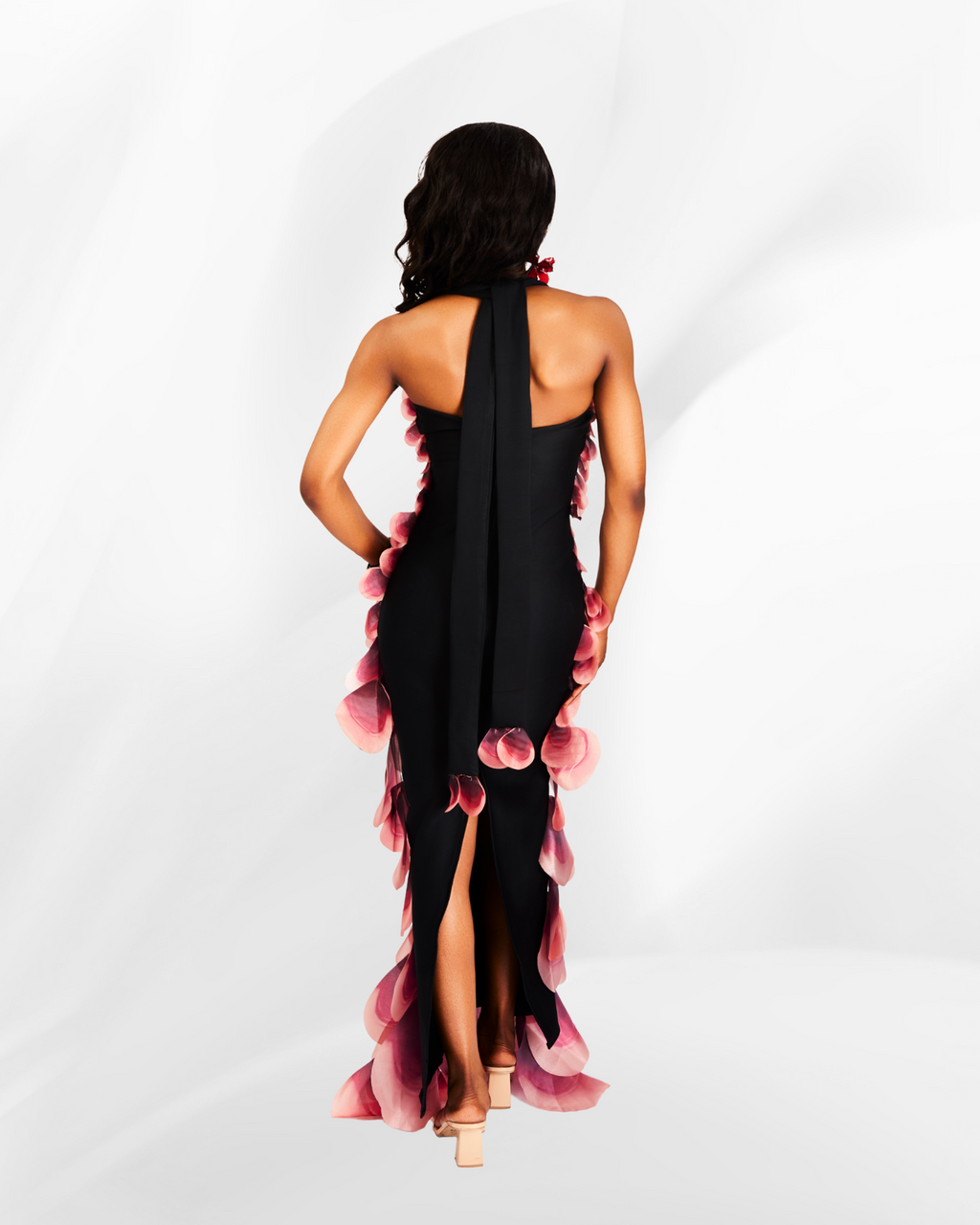 Nana Halter Neck Maxi Occasion Dress in Red Scale
