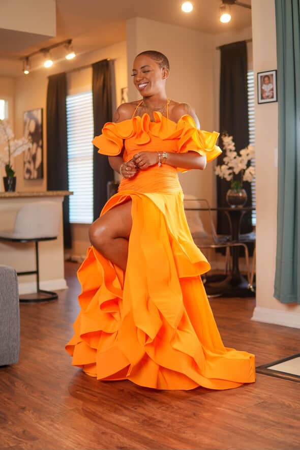 Hera Maxi Dress With Slit in Tangerine – OAMA Hera Maxi Dress With Slit in Tangerine – OAMA