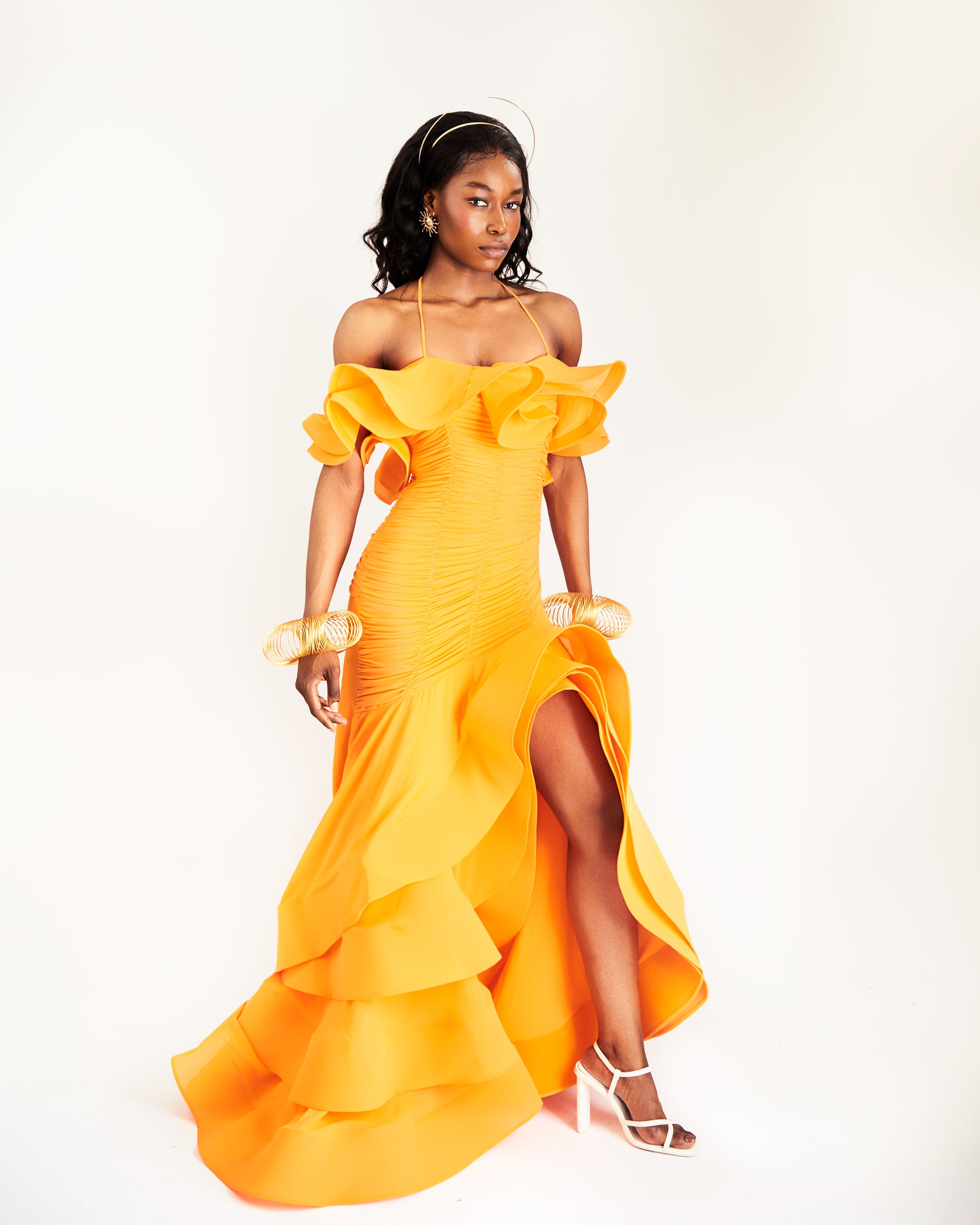 Hera Maxi Dress With Slit in Tangerine