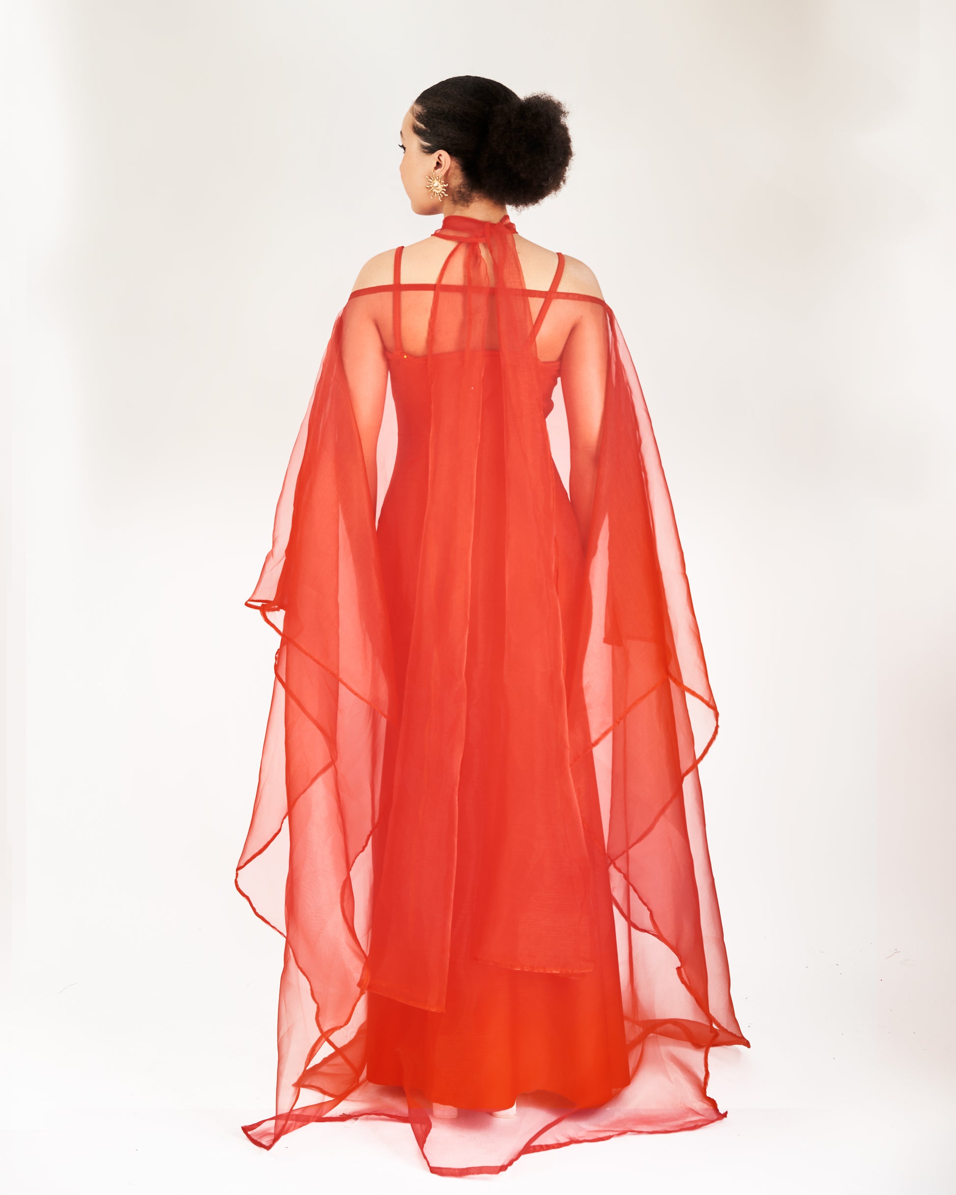 Adae Off-Shoulder Cape Dress in Scarlet Red