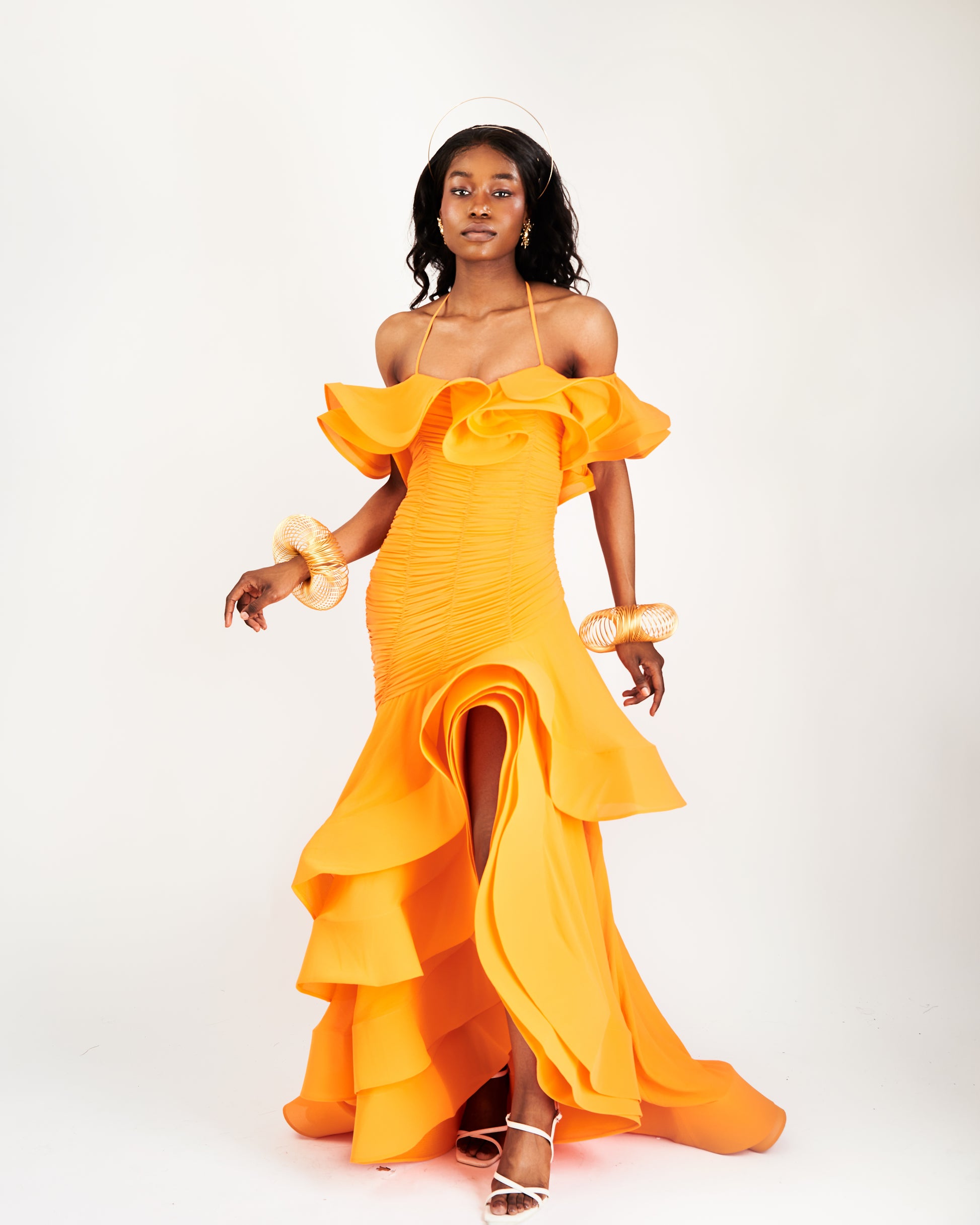 Hera Maxi Dress With Slit in Tangerine